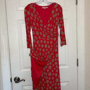 Boden Size 4 Crossover Dress in Coral with Tan Polka Dots